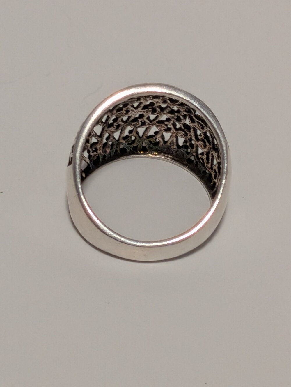 925 Sterling Silver Filigree Swirl Ring High Polished Wide Band - Picture 5 of 8
